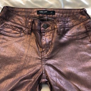 Pink metallic skinny jeans